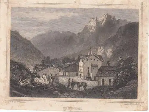 Fronwies Berchtesgaden Stahlstich K. Gunkel nach Obermüllner 1850 Oberbayern