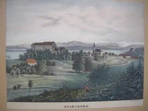 Johann N. Ludwig (1813 - ?) Starnberg Ansicht Starnberger See Farblithogr 1837