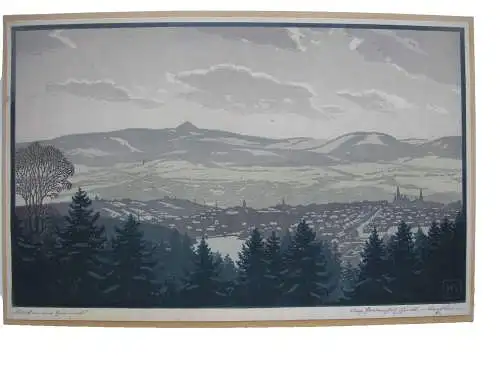 Karl Johne "Blick in die Heimat" Orig Farbholzschnitt signiert Schwarzwald