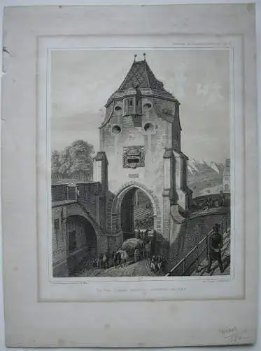 Strasbourg Porte blanche interieure Orig Lithografie Müller 1840 Elsass Alsace 