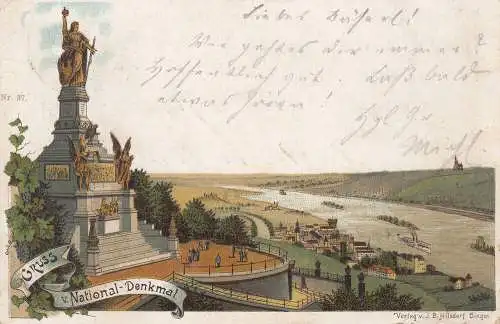 AK Niederwalddenkmal Rüdesheim gel 1898 Rheinland Pfalz Litho