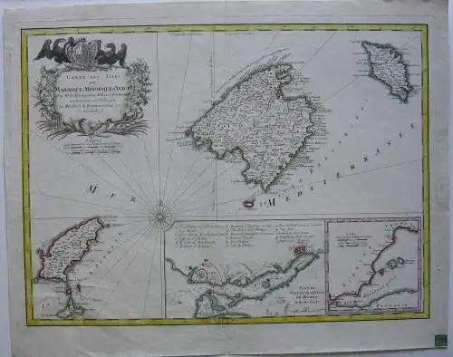 Espana Spanien Baleares Mallorca Menorca Ibiza Orig. Kupferstich Homann 1756 