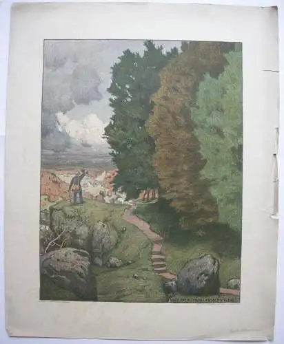 Ernst Liebermann (1869-1960) Ade mein Heimatland Orig Farblithografie 1910 