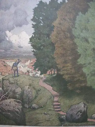 Ernst Liebermann (1869-1960) Ade mein Heimatland Orig Farblithografie 1910 