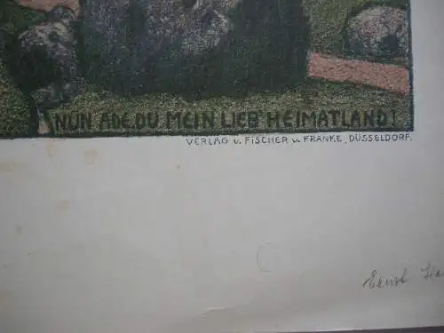 Ernst Liebermann (1869-1960) Ade mein Heimatland Orig Farblithografie 1910 