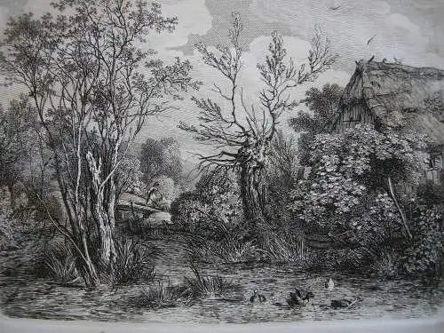 C. A. Lebschee (1800-1877) Partie an der Würm Orig. Radierung 1828 
