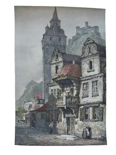 Samuel Prout (1783-1852)  Braubach Stadthaus Rheinl Pf. Orig Lithografie 1830