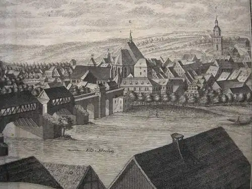 Meissen Elbbrücke Sachsen Orig Radierung Chr. Friedr. Boetius 1735