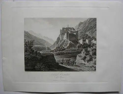 Schloß Kastelbell Tschars Meran Trentino Italien Orig Aquatinta-Radierung 1840  