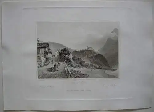 Festung Werfen Salzburg Orig. Stahlstich C. Huber 1847