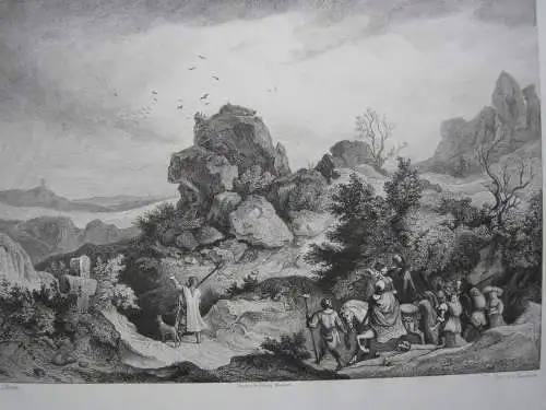 Ludwig Richter (1803-1884)  Teufelsmauer im Harz Orig Radierung 1875 Romantik