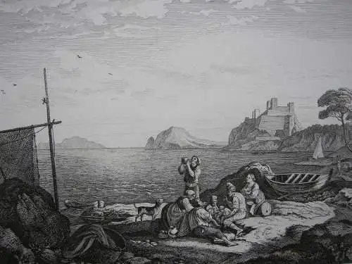 Ludwig Richter (1803-1884)  Bajae Baiae Orig Radierung 1875 Italia Neapel