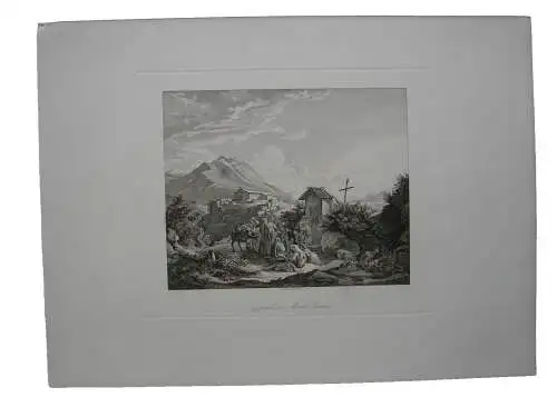 Ludwig Richter (1803-1884)  Gegend am Monte Serone Orig Radierung 1875 Italia