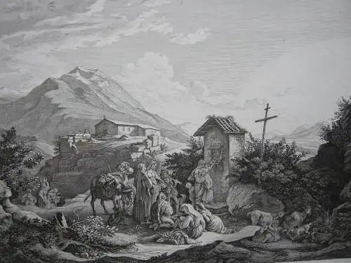 Ludwig Richter (1803-1884)  Gegend am Monte Serone Orig Radierung 1875 Italia