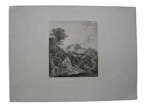 Ludwig Richter (1803-1884)  Rocca di Mezzo Orig Radierung 1875 Italia