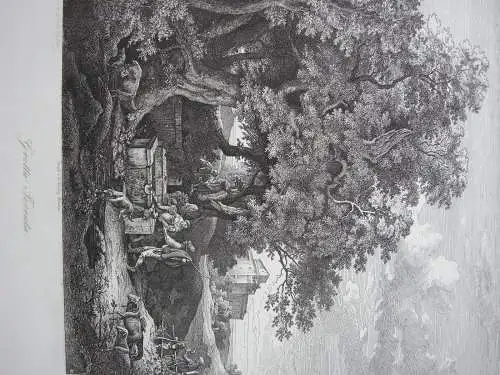 Ludwig Richter (1803-1884)  Grotta Ferrata Orig Radierung 1875 Italia Roma