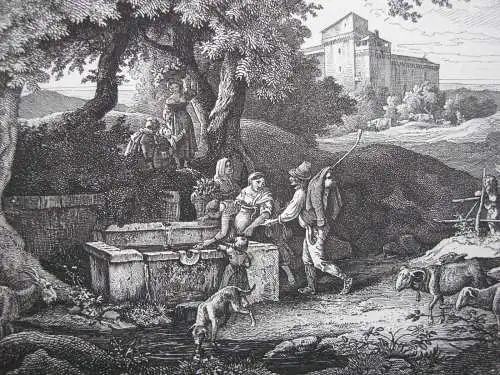 Ludwig Richter (1803-1884)  Grotta Ferrata Orig Radierung 1875 Italia Roma