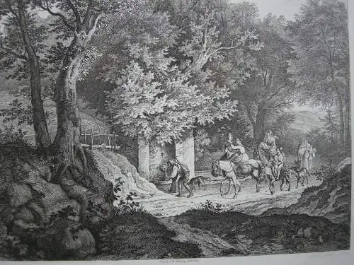 Ludwig Richter (1803-1884)  Brunnen bei Ariccia Orig Radierung 1875 Italia Roma
