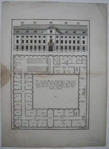 Armen- u. Waisenhaus Berlin von Grünenberg Orig Kupferstich J. Wolff 1720  