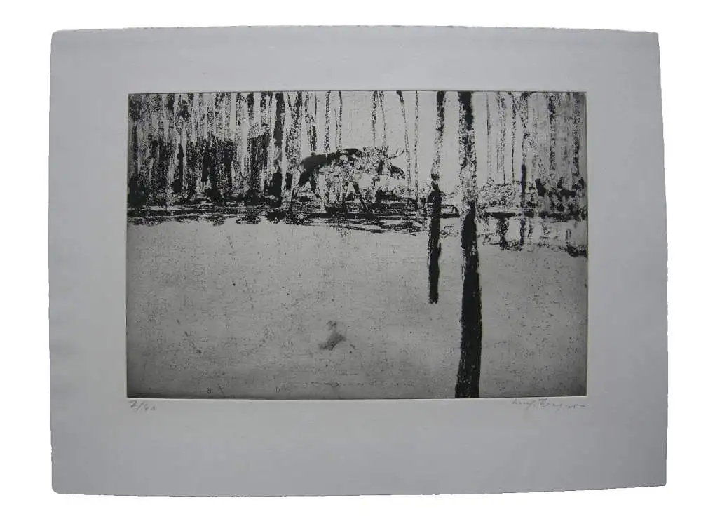 Hansjörg Wagner (1930-2013) Rentier Orig Aquatinta-Radierung 4/40 signiert 1990 0