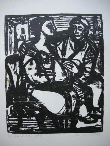 Willi Dirx (1917-2002) Die Familie Orig Holzschnitt 1968 signiert