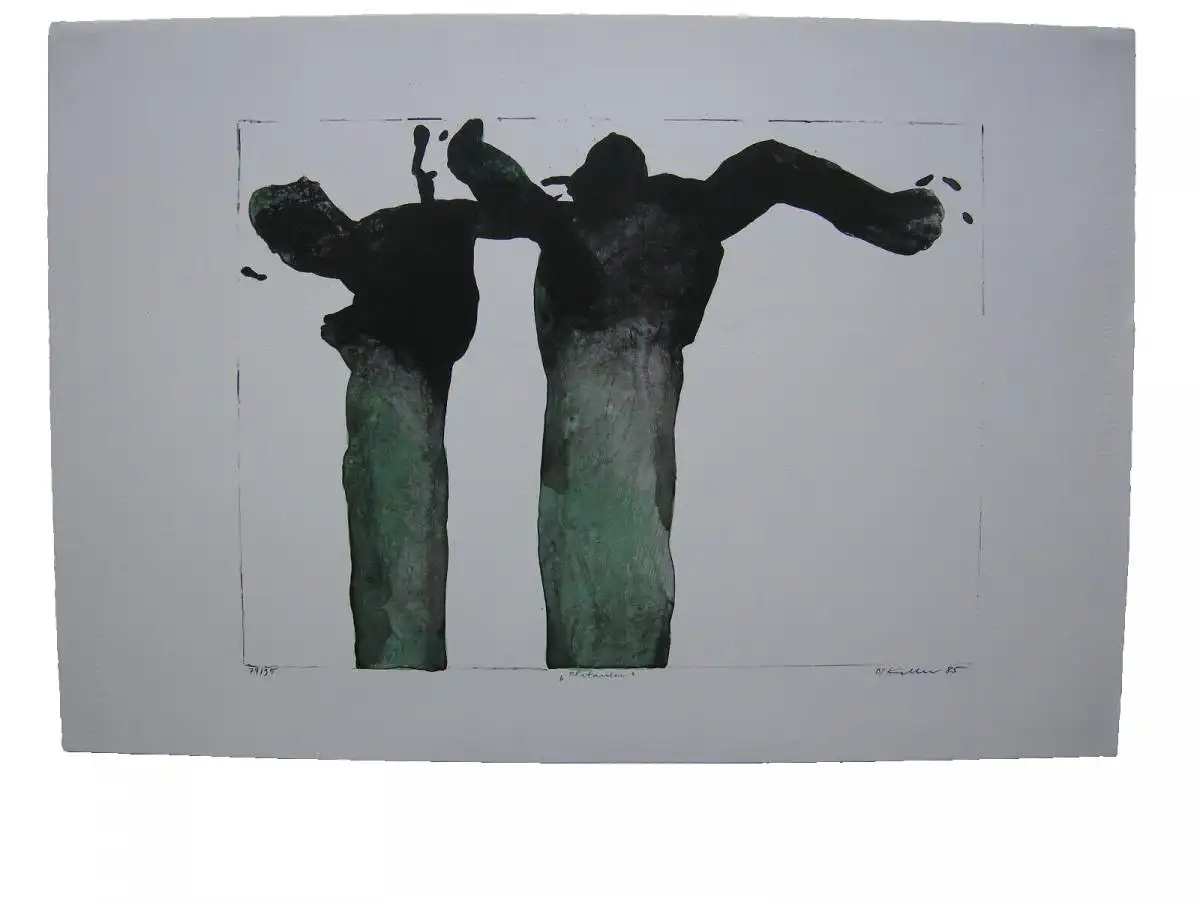 Oskar Koller aquarellierte Lithographie Platanen signiert 1985 0