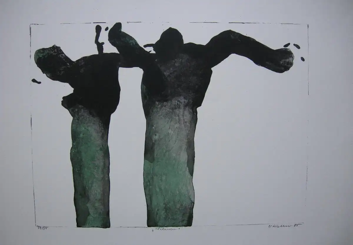 Oskar Koller aquarellierte Lithographie Platanen signiert 1985 1