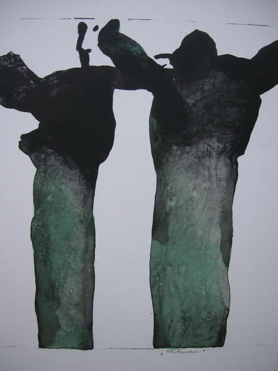 Oskar Koller aquarellierte Lithographie Platanen signiert 1985 2