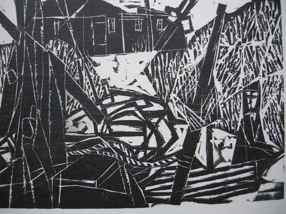 Diether Kressel (1925-2015) Fischerboote im Hafen Orig Holzschnitt signiert 1965 4