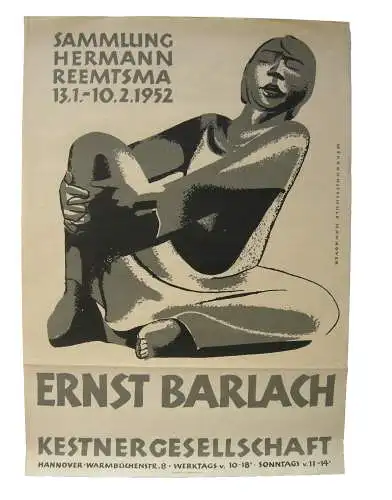 Ernst Barlach Plakat Ausstellung Kestner Gesellschaft 1952 Lithographie