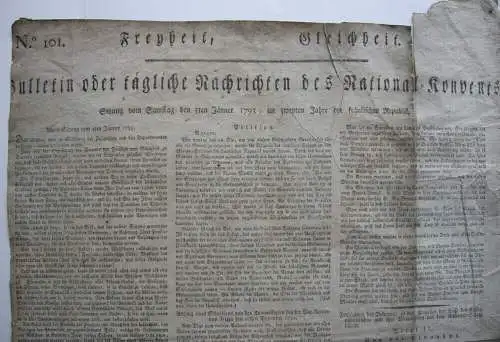 Bulletin National-Konvent Revolutionszeitung Elsass Januar 1793 Straßburg France