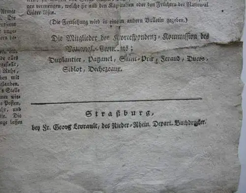 Bulletin National-Konvent Revolutionszeitung Elsass Januar 1793 Straßburg France