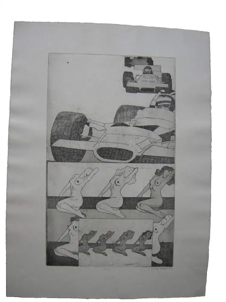 Christoph Treutwein  Formel eins und Sex Orig Radierung signiert 1970 PopART 0