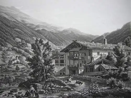 Hofer's Haus Passeier Tal Meran Trentino Italien Orig Aquatinta-Radierung 1840  