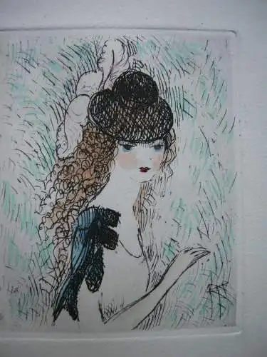 Marie Laurencin (1883-1956) Le chapeau sur les yeux Orig Farbradierung 1923