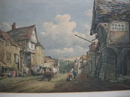 Street of a small Town in Great Britain Orig Aquarell ca. 1880