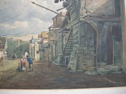 Street of a small Town in Great Britain Orig Aquarell ca. 1880