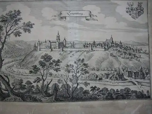 Langenberg Gesamtansicht Orig Kupferstich Merian 1650 Geiselwind Unterfranken