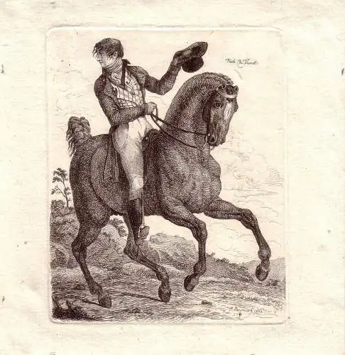 Johann Andreas Boerner Grüßender Mann galoppierendes Pferd Orig. Radierung 1803 