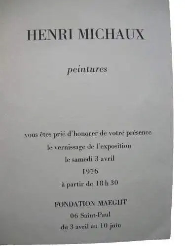 Henri Michaux (1899-1984) Abstrakte Komp Lithografie 1976 Einladung Fond Maeght