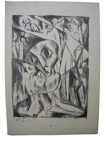 Martel Schwichtenberg (1896-1945) Nachtfantasie Lithografie 1919 Expressionismus