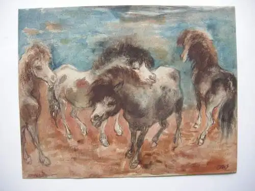 Kurt Meyer-Eberhardt (1895-1977) Vier Ponys Orig. Aquarell monogrammiert 1950