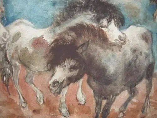 Kurt Meyer-Eberhardt (1895-1977) Vier Ponys Orig. Aquarell monogrammiert 1950