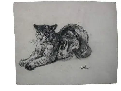 Kurt Meyer-Eberhardt (1895-1977) Liegende Katze Kohlezeichnung monogr 1950