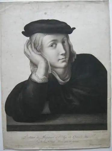 Gilles Demarteau (1722-1776) Portrait Raphael als Fünzehnjähriger Radierung 1750