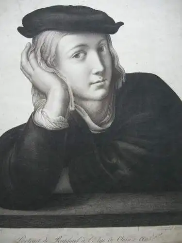 Gilles Demarteau (1722-1776) Portrait Raphael als Fünzehnjähriger Radierung 1750