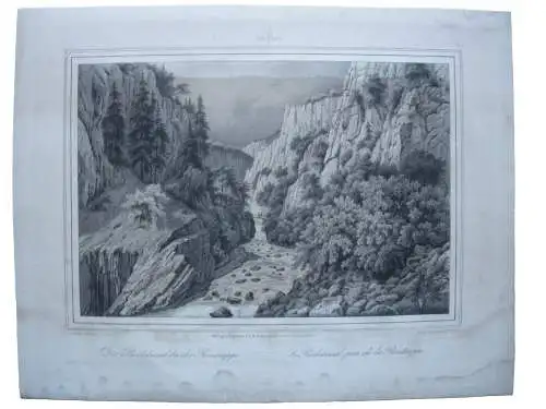 Bodekessel bei der Rosstrappe Harz Orig. Lithografie Ludwig E. Lütke 1840