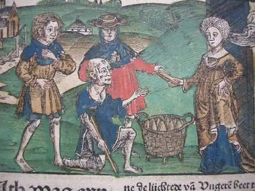 Inkunabelblatt Heilige Elisabeth Thüringen altkolor Holzschnitt Inkunabel 1495