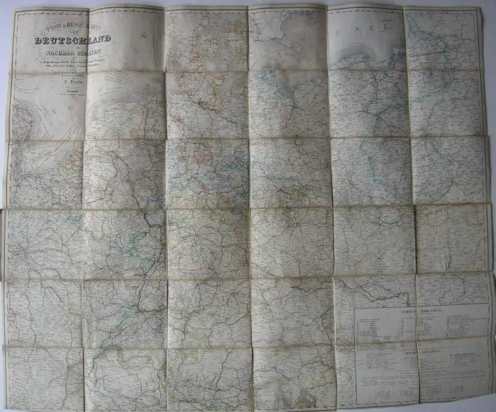 Post-, Reise- und Eisenbahn-Karte Europa F. Handtke kolor Stahlstich 1866 0