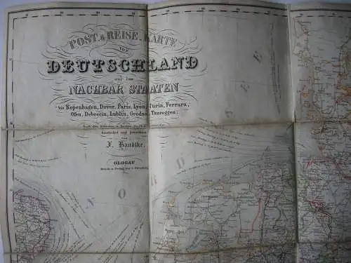 Post-, Reise- und Eisenbahn-Karte Europa F. Handtke kolor Stahlstich 1866